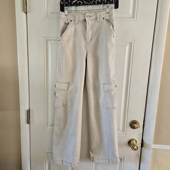 S.O.N.G. Cargo Street Jean Wide Leg High Rise Ivory Cargo Pants Juniors Sz 5/27 - Picture 1 of 7